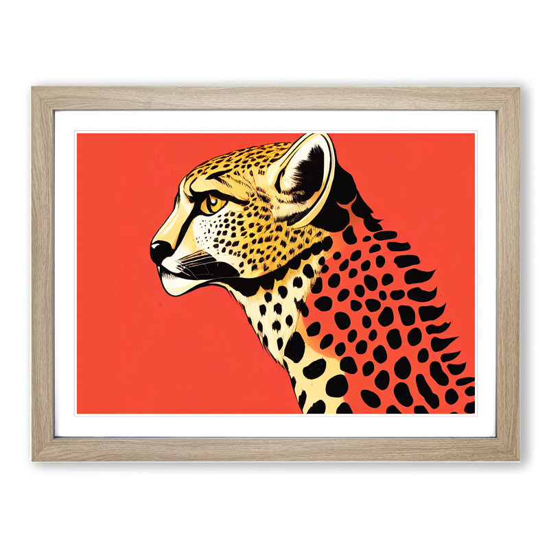 Illuminated Cheetah - Single Picture Frame Print, 34cm H x 46cm W x 2cm D, Oak