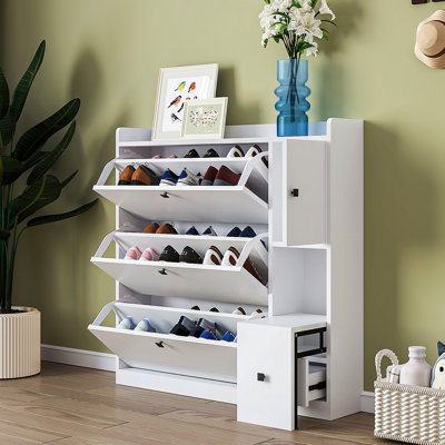 Range-chaussures avec 3 tiroirs rabattables, rangement pour le hall d'entrée avec tiroir, range-chaussures autoportant avec siège escamotable