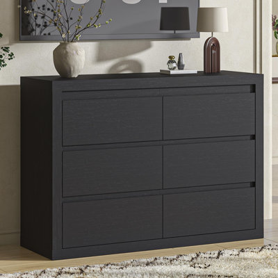 Commode 6 tiroirs Modern - large commode en bois avec dispositif anti-basculement, meuble de rangement et meuble télé pour chambre à coucher, placard, salon, couloir (noir anthracite)