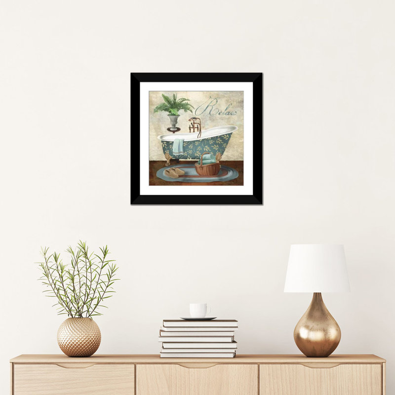 «Bath Relax», impression sur toile, H 16 po x l 16 po x P 1 po, Papier d'art encadré noir, Blanc