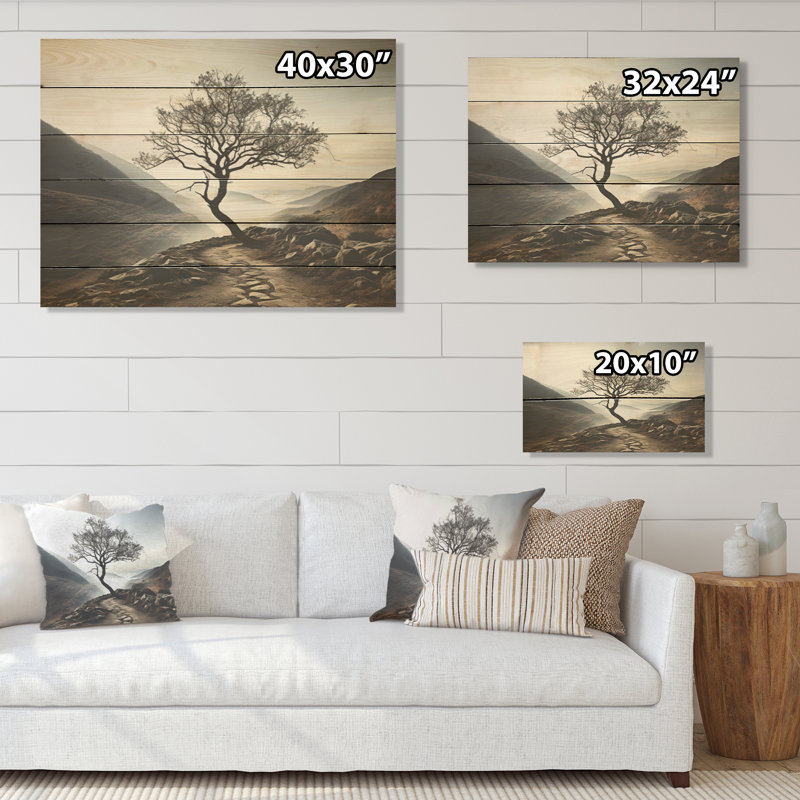Arbre de montagne, charme minimaliste - montagnes, art sur bois de pin naturel, H 10 po x l 20 po