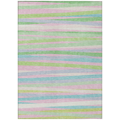 Tapis intérieur lavable rayé vert et bleu menthe 10 pi x 14 pi