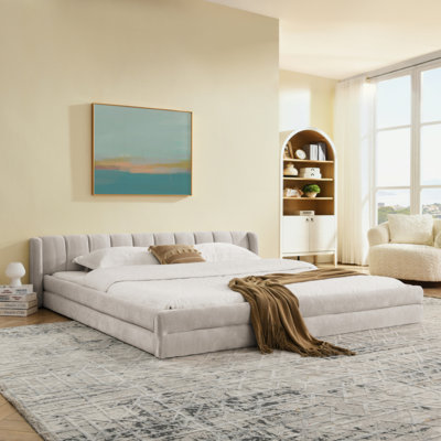 Cadre de lit rembourré avec tissu épais, cadre de lit rembourré confortable, tissu chenille, avec tête de lit et cadre de lit uni