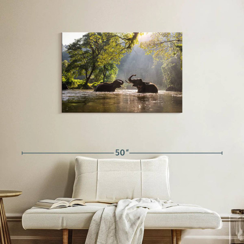 Brampt River Splashing Elephants, 24" H x 36" W