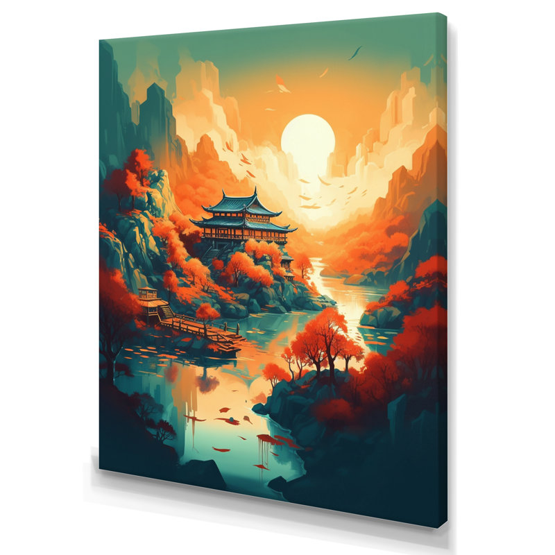 «Mountain Top Asian Inspired Home IV», reproduction sur toile, H 34 po x l 44 po x P 1,5 po, Toile tendue