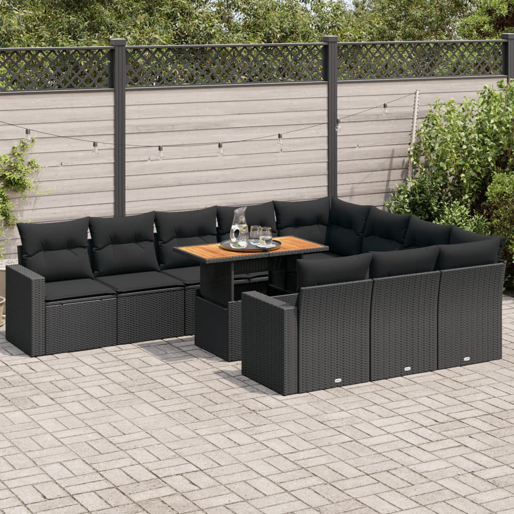 Vidaxl 11-Tlg. Garten-Sofagarnitur Mit Kissen Schwarz Poly Rattan