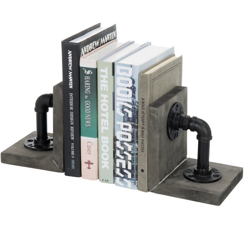Serre-livres décoratifs en bois industriel, Gris