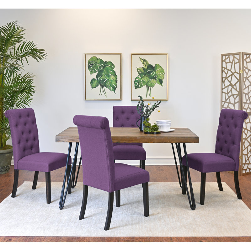 5 Tables de salle à manger: table rectangulaire, 4 chaises élégantes, ton de pin foncé, sièges