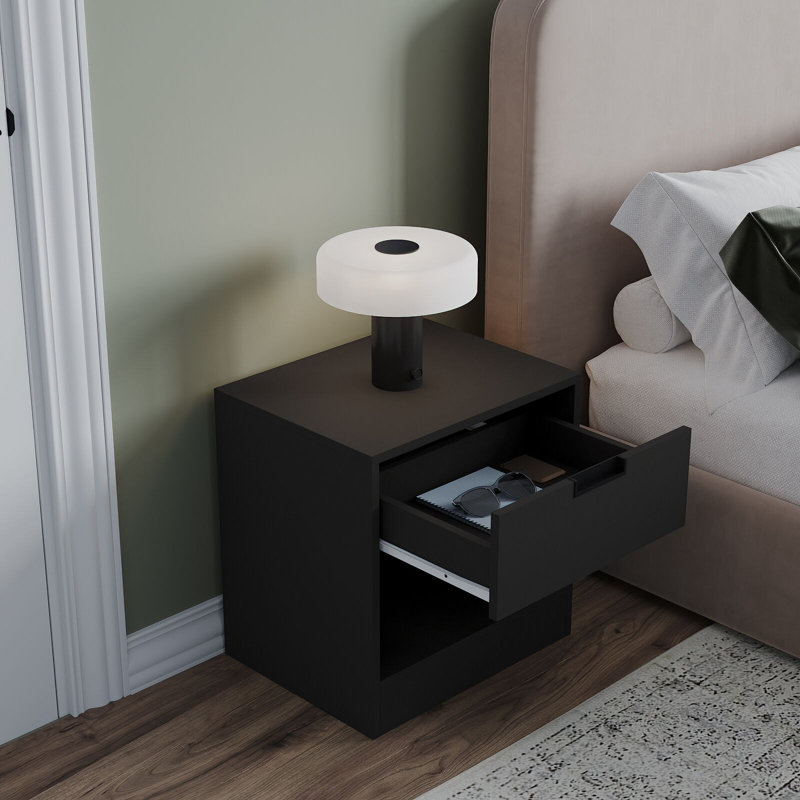 Siek 45cm W Metal Bedside Table, Black