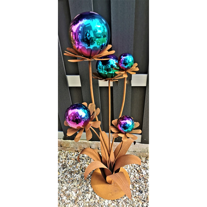 Casi Stainless Steel Plants & Flowers Garden Accent, Brown/Green/Pink