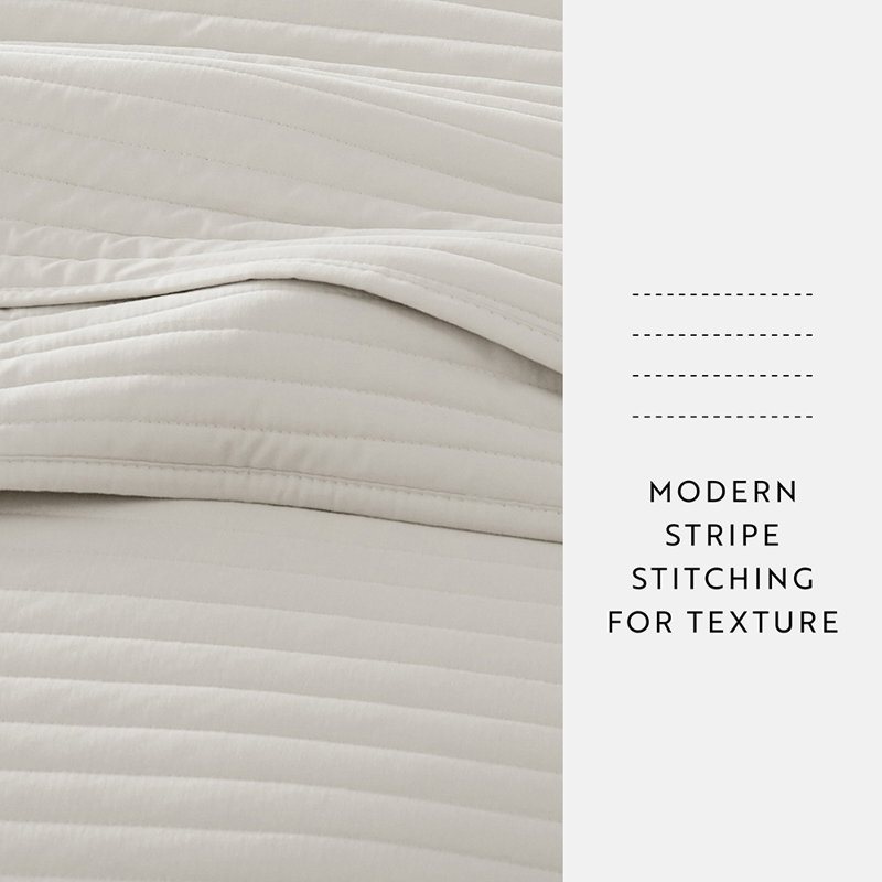 Becky Cameron Lightweight All Season Stripe Stitch Quilt Set with Shams, King/Cal-King Quilt + 2 King Shams, Natural