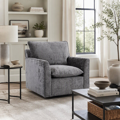 Fauteuil d'appoint pivotant à 360 °, fauteuils carrés simples confortables, fauteuils club rembourrés pour le salon, la chambre à coucher, la salle de lecture, tissu chenille gris