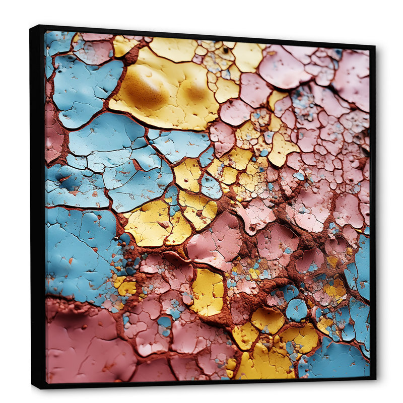 «Rose and Blue Gemstone Fusion», reproduction d'art abstrait mural, Cadre flottant noir, H 30 po x l 30 po x P 1,5 po
