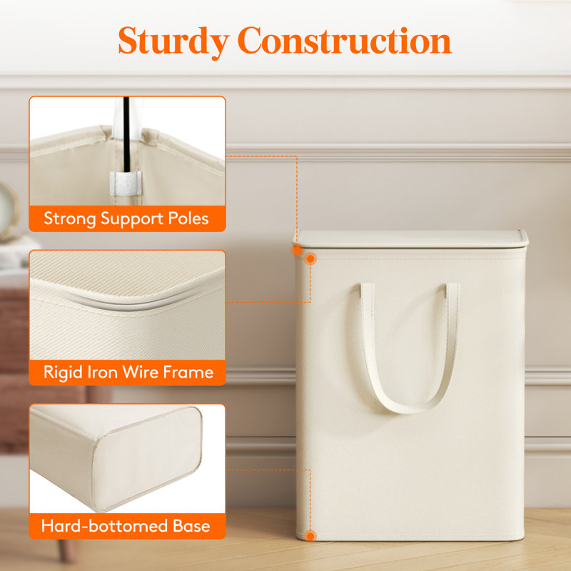 Fabric Laundry Hamper, 21.654" H x 8.661" W x 16.142" D, White