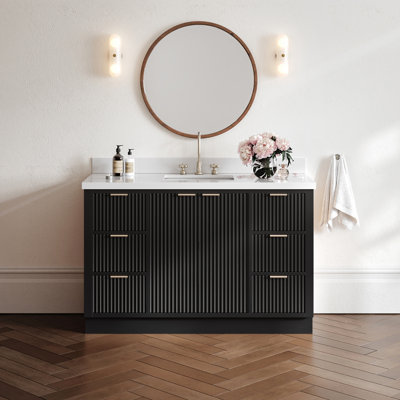 Meuble-lavabo simple en bois massif avec plateau en quartz 1,5 po Haun