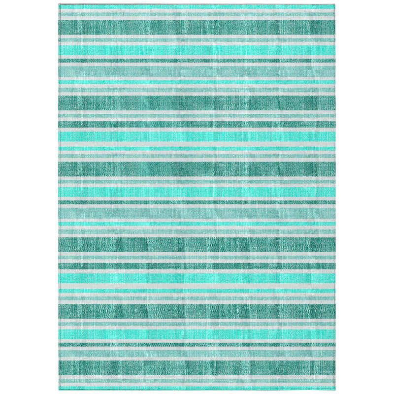 3' X 5' Turquoise Striped Washable Non Skid Indoor Outdoor Area Rug