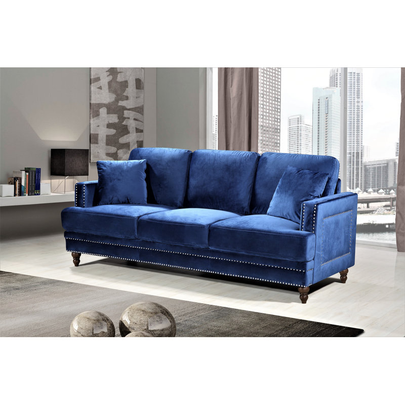 Canapé à accoudoirs en velours de 83 po Aadi, Bleu velours