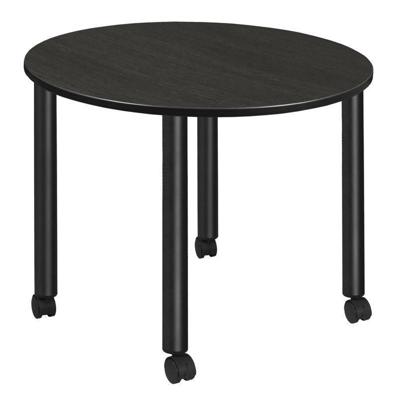 Ash Grey & White 48" Round Mobile Dining Table with Locking Casters