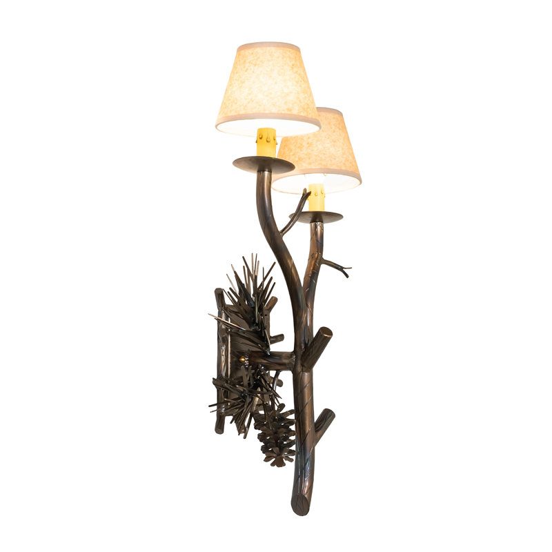 12" Wide Pinewood 2 Light Left Wall Sconce