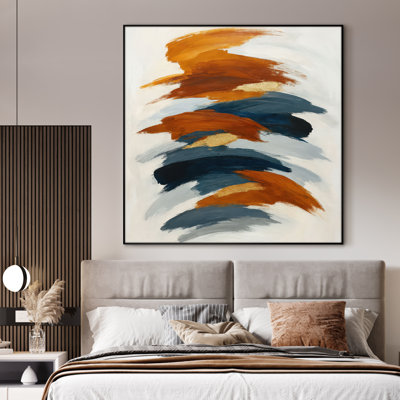 Extra Large Abstract Color Swirl Art – Rust Orange, Blue, and Gold Modern Wall Decor,Home Decor Extra Large Framed Wall Art Print (Framed Assembly Required)