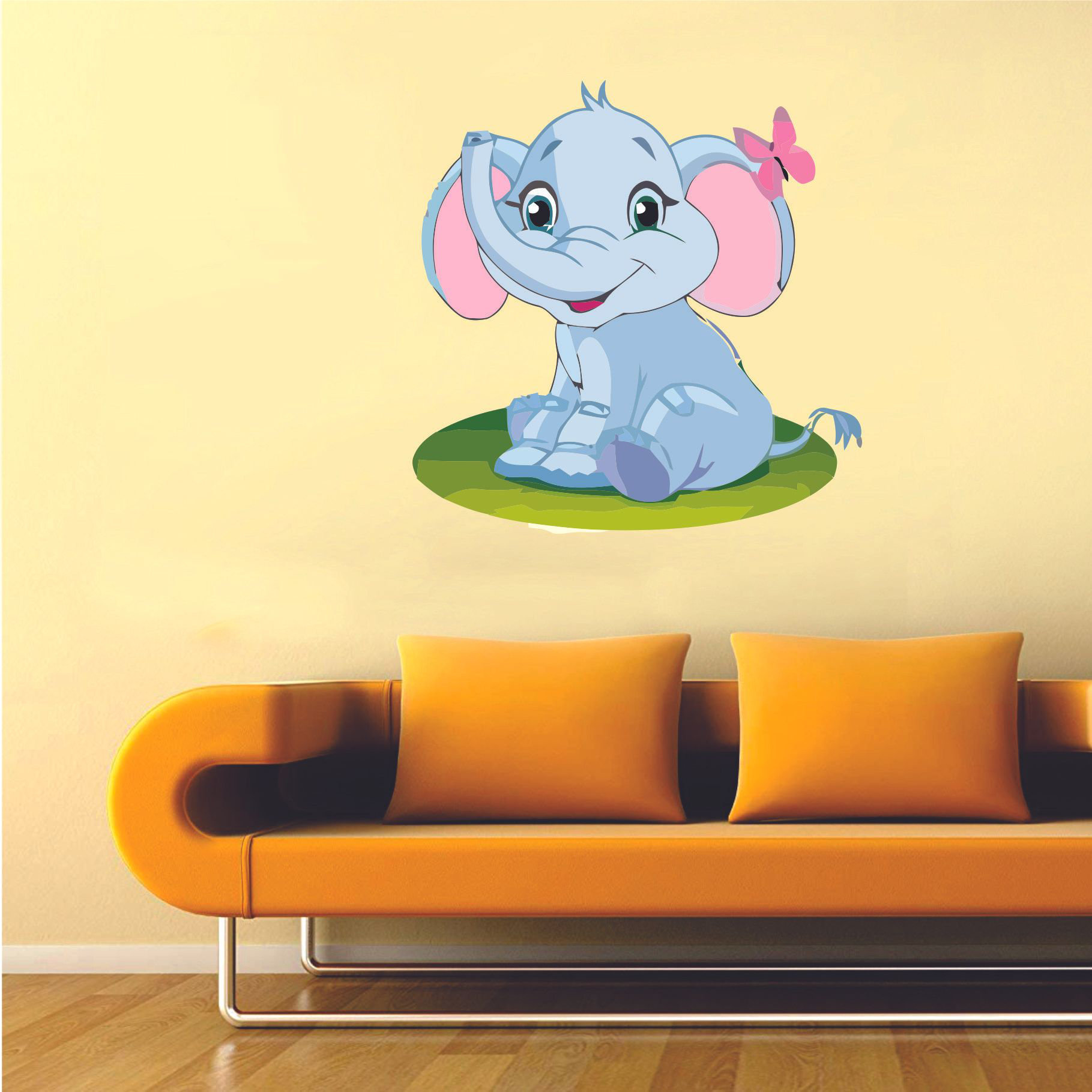 Zoomie Kids Cute Baby Elephant Leaf Cartoon Wall Decal | Wayfair