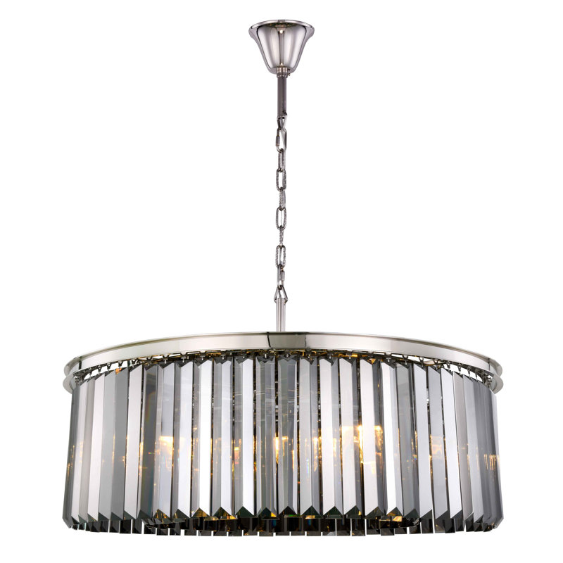 Lustre cylindrique unique à 10 lumières Yazmin, Gris, Nickel poli