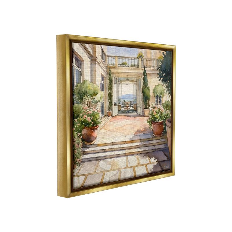 "European Villa Architecture" par RB sur toile, H 25 po x l 25 po, Cadre flottant métallique doré
