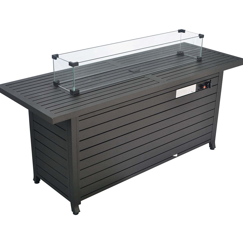 57 In Propane Fire Pit Table, 50000Btu, Rectangular With Lid & Wind Guard, , Bronze Steel, Add A Dash Of Style To Your Backyard Garden Deck Patio Camping Party 50000Btu Make Adventures More