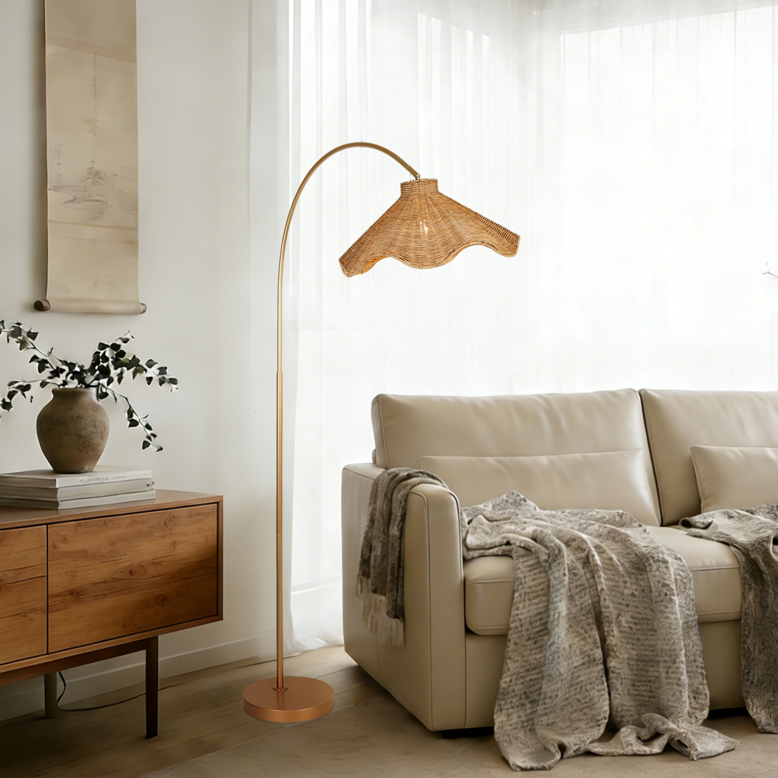 Jax 71" Dimmable Rattan Floor Lamp, Satin
