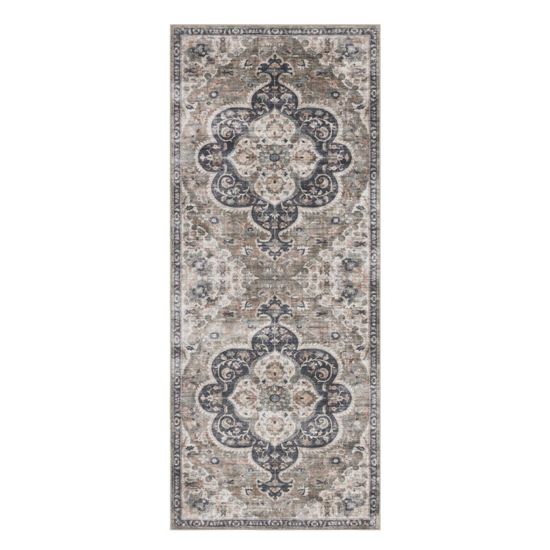 Lefkothea Joy Vintage Machine Washable Area Rug, Runner 2'6" X 6', Brown Beige