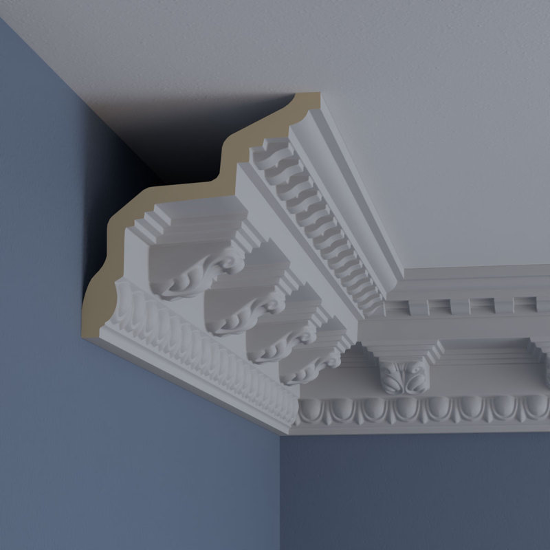 Primed Geometric Urethane Crown Moulding Sample, 12" Length