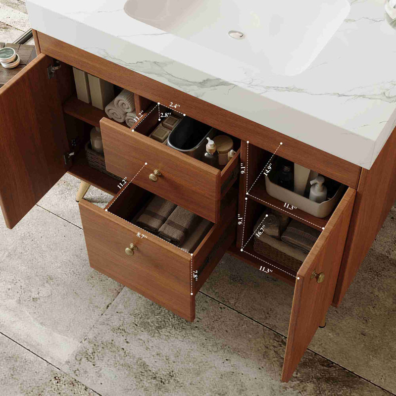 Meuble-lavabo sur pied 36 po, Noyer, Blanc