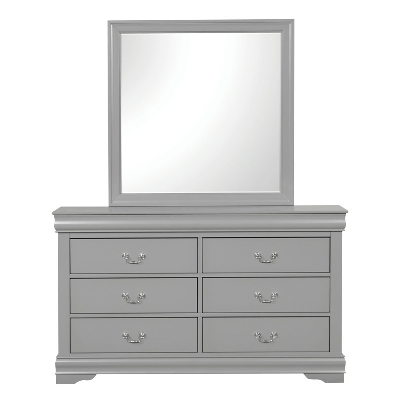 Ensemble commode et miroir 2 pièces Emelinda, Gris