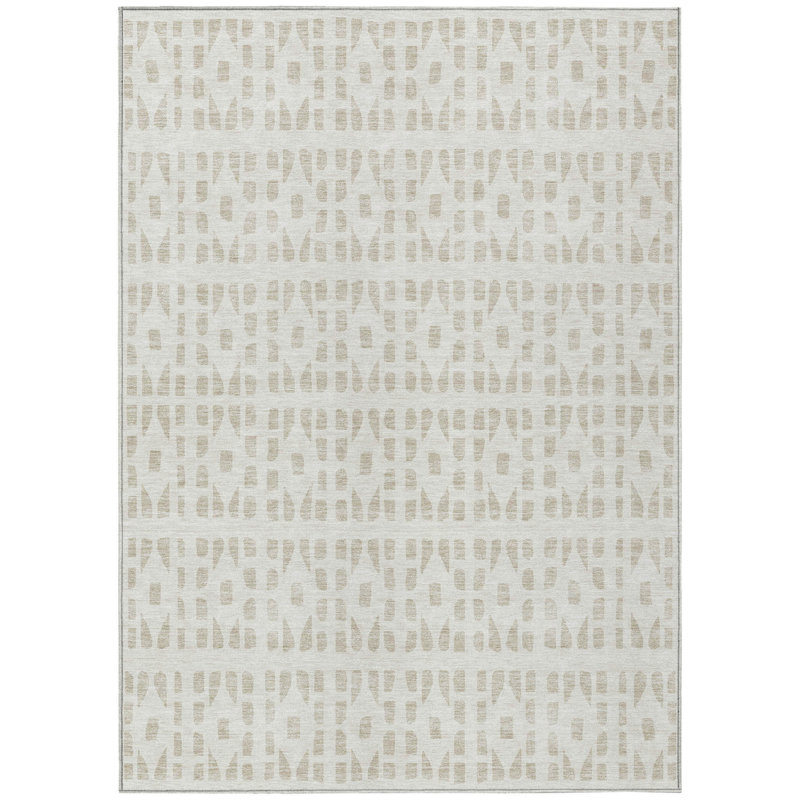Tapis extérieur lavable à motif géométrique ivoire et beige 5 pi x 8 pi