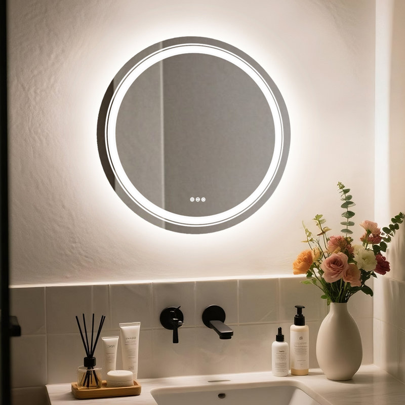 Illuminated Round Bathroom Mirror With Led Lights, 60cm H x 60cm W