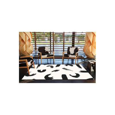 Black Spotted Patterned Woven Base Washable Rug