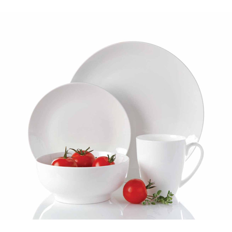 Elegant White Porcelain Dinnerware Set, Service for 4