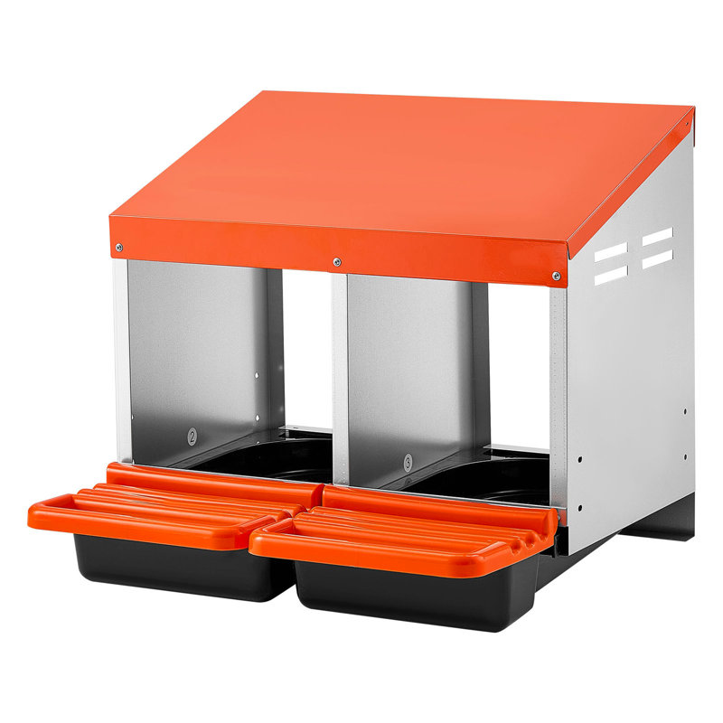Boîtes de nidification pour poulets, 2 compartiments, collection Easy Egg, fixation murale, facile à assembler, acier galvanisé et plastique haute résistance, boîtes de nidification à roulettes pour poules pondeuses, orange