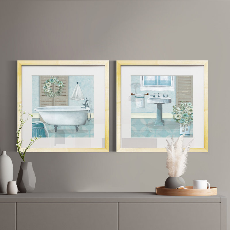 Teal Bath II-ensemble de 2 reproductions d’art sur papier encadrée