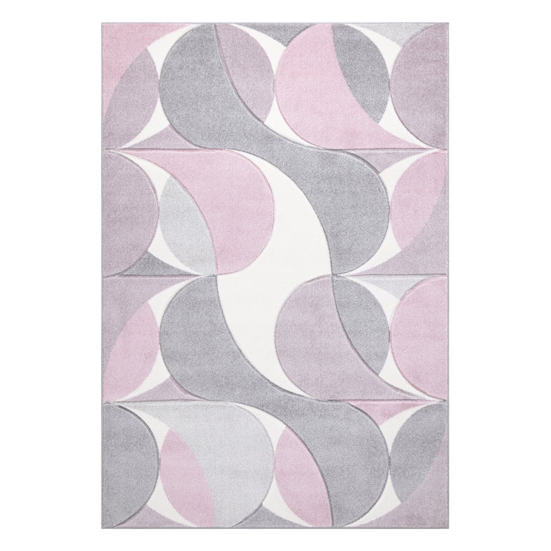 Kenzo Pink Abstract Geometric Modern Rug – Large Living Room Carpet | Bedroom & Hallway Runner | Soft, Stain Resistant, Non-Shedding Floor Mat