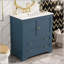 Meuble-lavabo autoportant moderne de 30 pouces avec lavabo en céramique, portes à fermeture douce et poignées dorées bleu marine