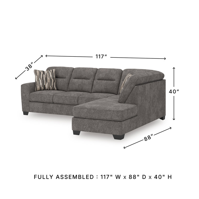 Canapé modulaire 2 pièces avec méridienne Massie, Orienté à droite, Polyester gris
