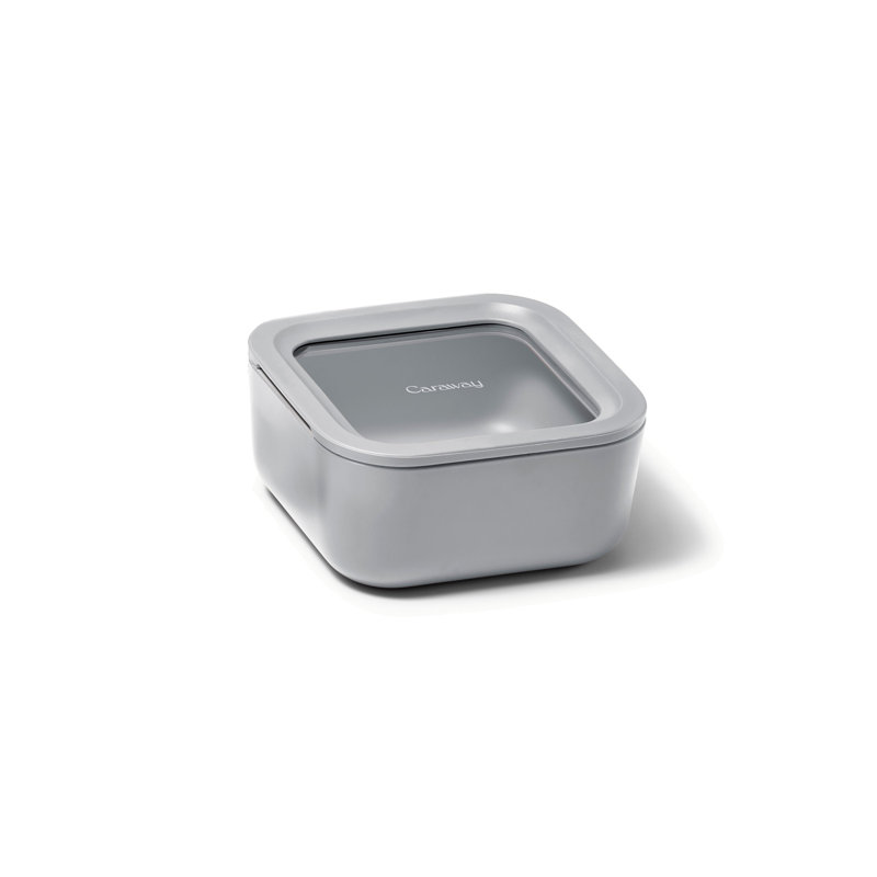 4.4 Cup Glass Food Container Square Shape W/ Lid, Gray