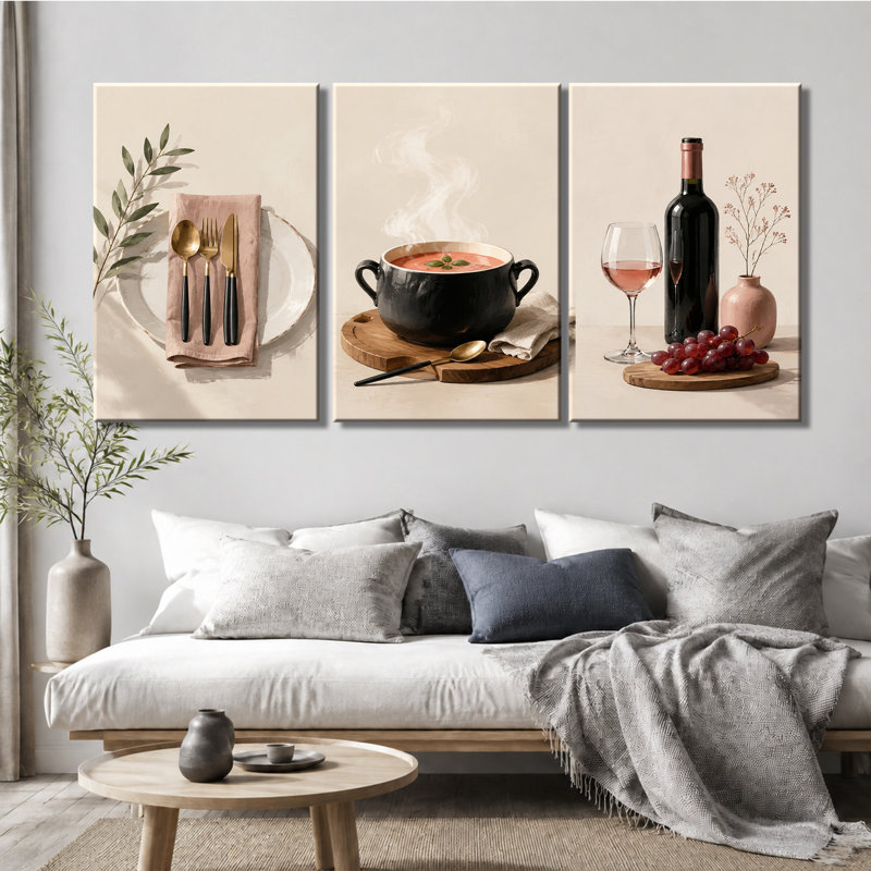 Tableau à 3 panneaux, nature morte pour cuisine et salle à manger, impression sur toile tendue pour salon, 12 * 18 pouces * 3