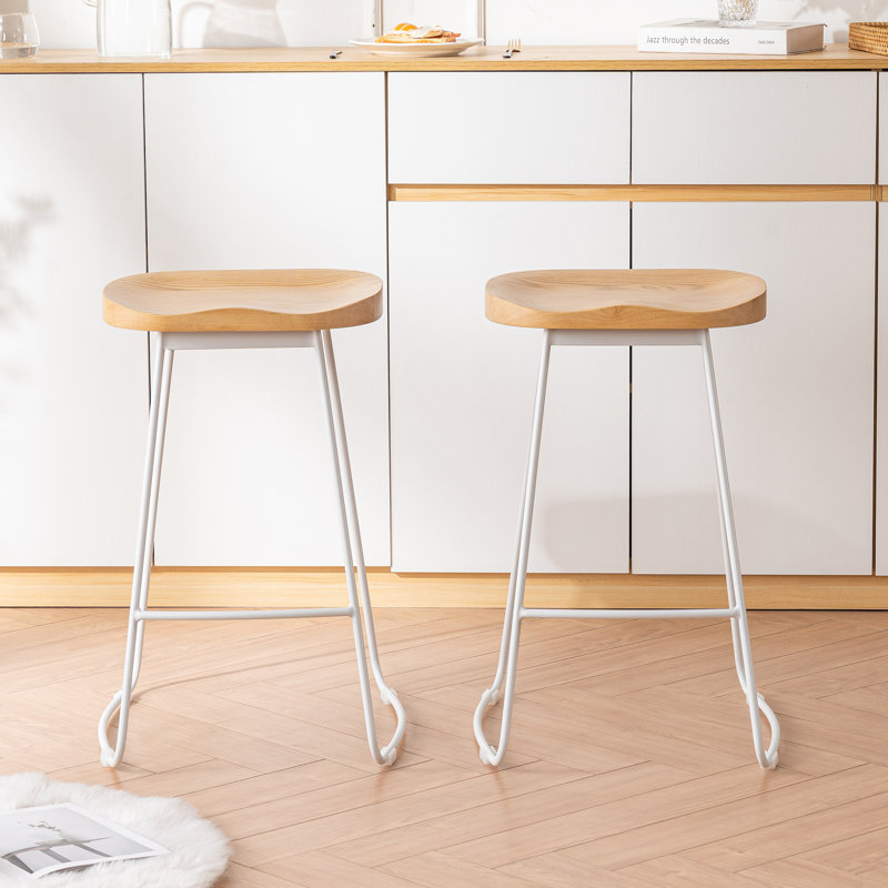 Tabouret de comptoir Saddle, Blanc, Jaune
