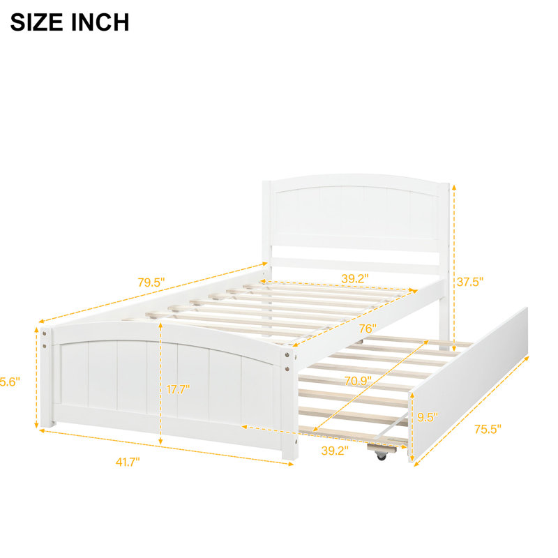 Lit simple avec lit gigogne, blanc - Élégant et pratique meuble plateforme en bois de pin massif pour une utilisation durable