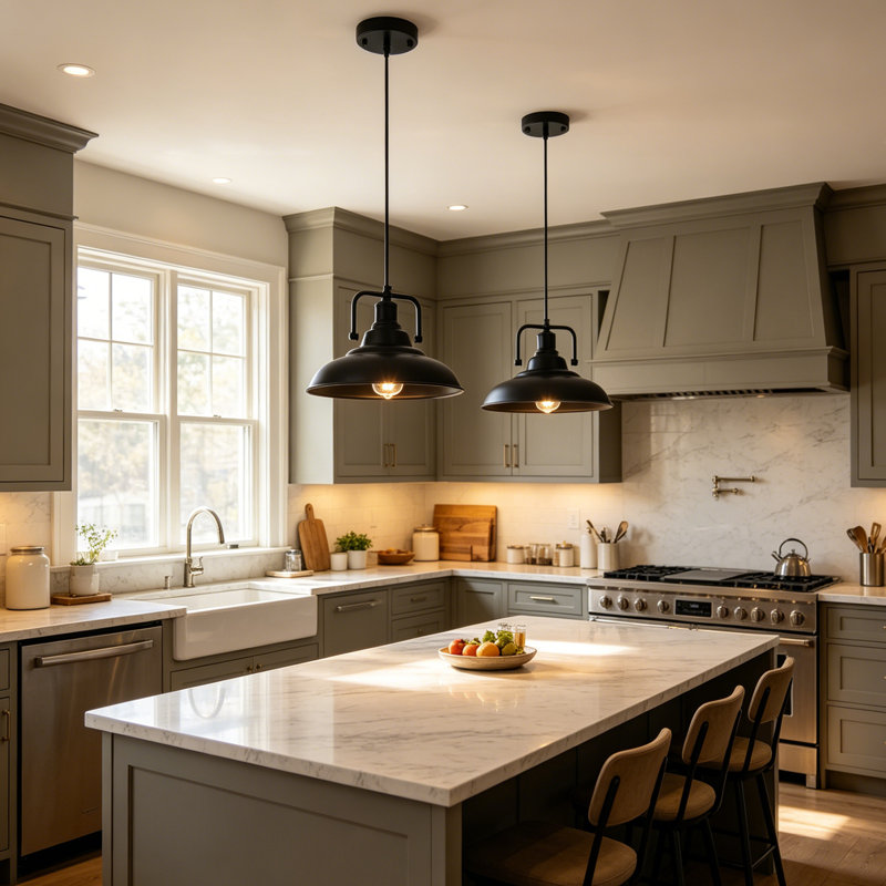 Bekbele 1 - Light Dome Industrial Kitchen Pendant Lights, Adjustable Farmhouse Chandelier with Metal Dome Shade for Kitchen Island Dinning Room-12.59"W x 69.88"H