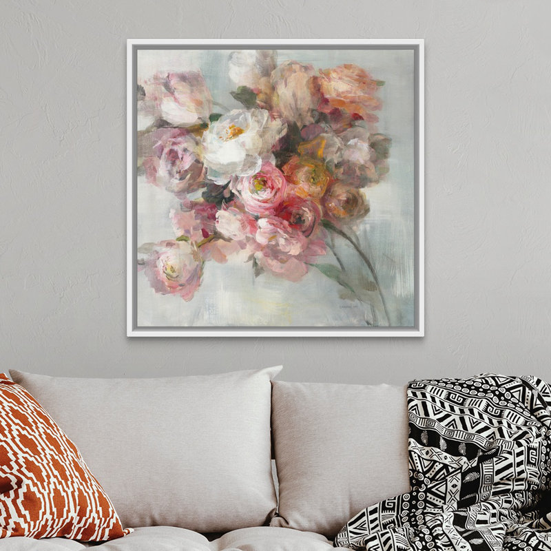 «Blush Bouquet», reproduction d'art sur toile, Cadre flottant blanc, H 38 po x l 38 po x P 1,75 po