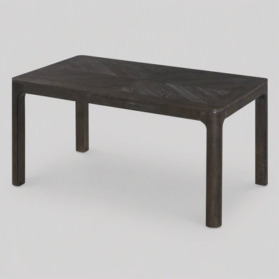 Table de salle à manger rectangulaire avec dessus de style parquet, coins arrondis, pieds galbés et pieds ajustables
