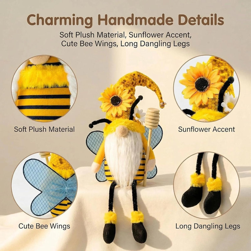 Poupée en peluche gnome de printemps et d'été - décoration de table bourdon tournesol